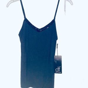 Soft Sexy Black Camisole Tank Top Sequin Trimmed Daisy Fuentes Petite Small NWT